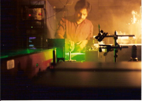 Professor Misra aligning the second harmonic of the Nd:YAG Laser