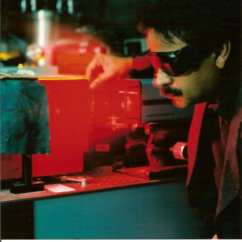 Professor Misra aligning the red laser beam around 620 nm to enter the autotracker