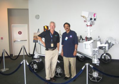 Dave Martin and Prof. Misra posing with the Curiosity rover model.
