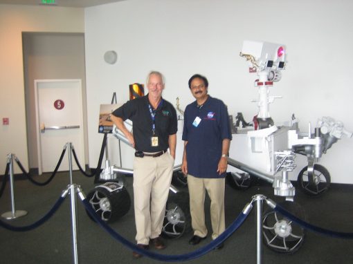 Dave Martin and Prof. Misra posing with the Curiosity rover model.