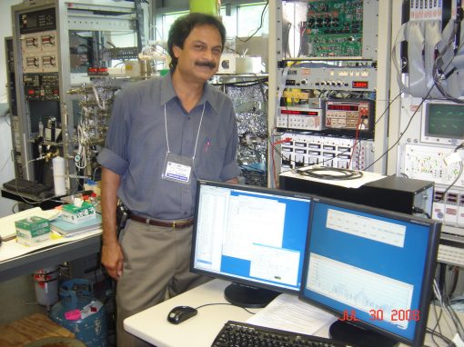 Prof. Misra at the data console in Code 699 at NASA GFSC, July 2008.