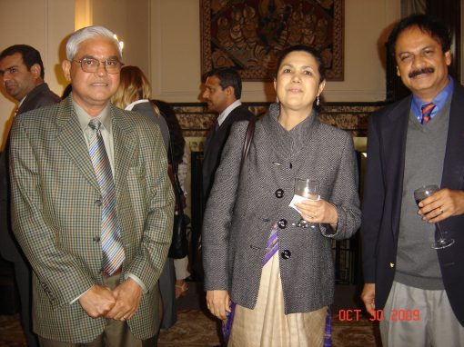 Dr. Jagadish Shukla, Professor & Chairman of the Climate Dynamics Department at George Mason University, Ms. Meera Shankar, Ambassador of India to the U.S., and Prof. Misra at the Indian Embassy Reception hosted by the Ambassador in honor of visiting dignitary from India, Mr. Kapil Sibal, 2009