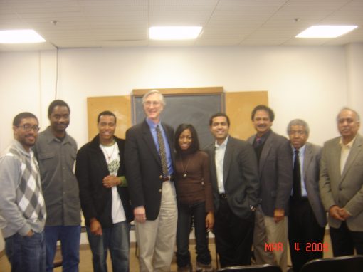 Dr. Misra with the 2006 Physics Nobel Laureate, Dr. John C. Mather, along with colleagues and graduate students preceding Dr. Mather’s colloquium on the Howard University Campus, March 4, 2009