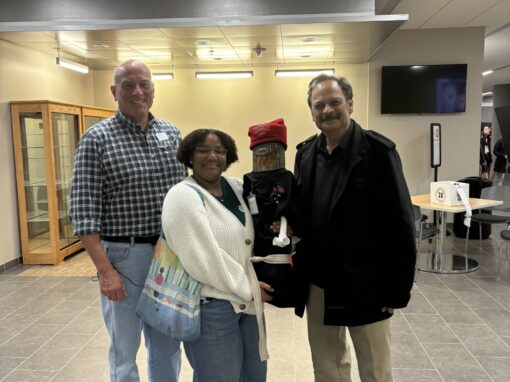 Prof. Rhett Herman,  Prof. Misra, and Howard University Physics Major, Alyssa Applin, with the Radford SPS Chapter Mascot at the SPS Zone 4 Meeting Hosted by Radford University March 2026